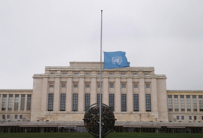 位于瑞士日内瓦的联合国欧洲办事处降半旗，悼念埃塞俄比亚坠机事故遇难者。
